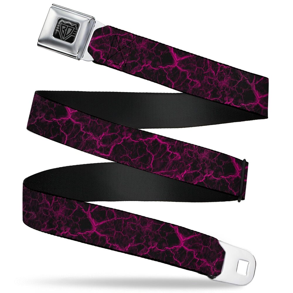 2591 Belt, Seatbelt Buckle Belt, Marble Black Hot Pink, 24 to 38 Inches